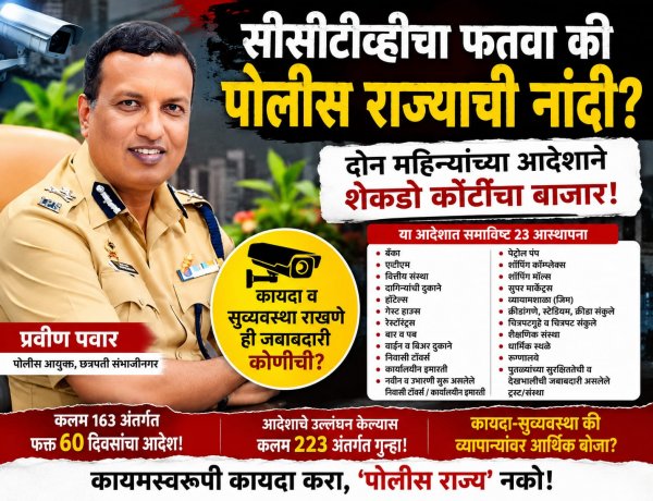 सीसीटीव्हीचा फतवा की पोलीस राज्याची नांदी? – दोन महिन्यांच्या आदेशाने शेकडो कोटींचा बाजार; कायदा-सुव्यवस्था राखण्याची जबाबदारी सरकारची की खासगी नागरिकांची?